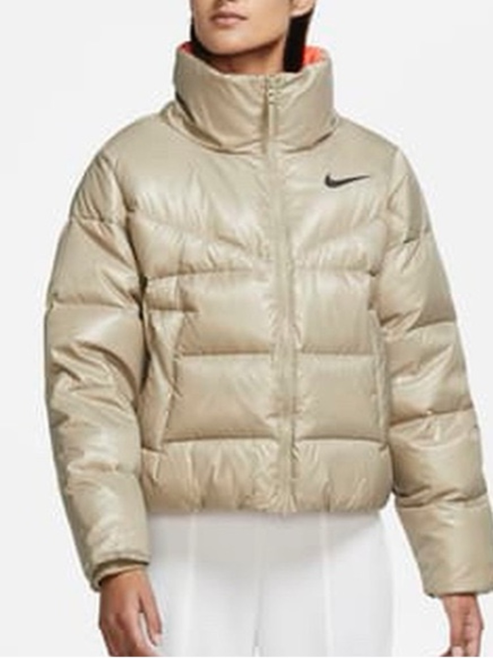 Nike NSW Down Fill Puffer Jacket Full Zip Tan Womens U.S. XL